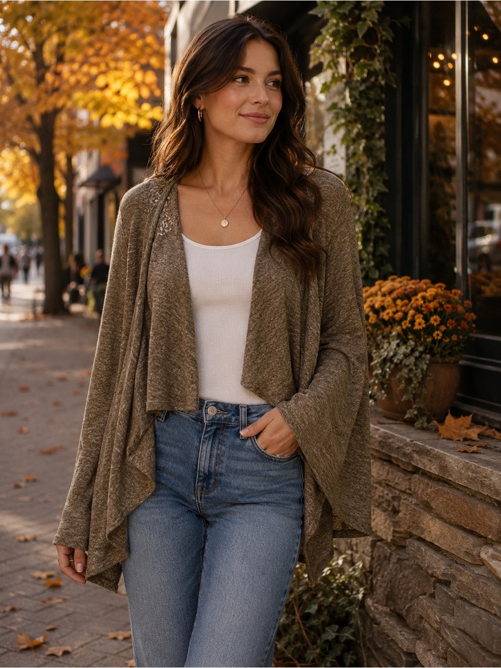 Maurices Lace Light Detailed Cardigan Size 2 in Olive/Brown Color